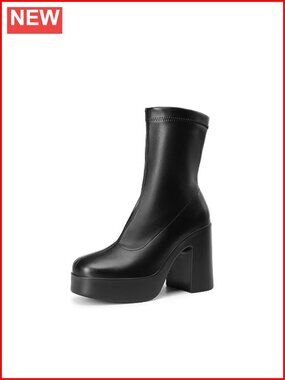 Chunky Block Heel Platform Ankle Boots with Square Toe and Side Zipper, Y2K